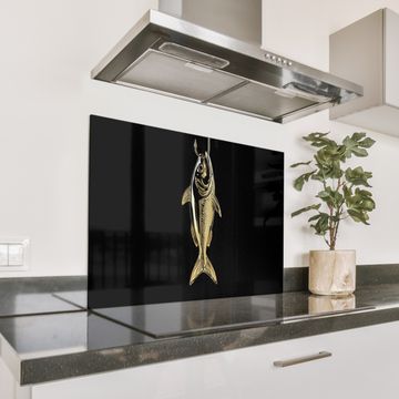 Spritzschutz Küche - Gold - Fisch - Haken - Schwarz