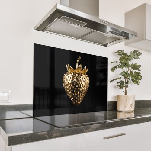 Spritzschutz Küche - Erdbeere - Gold - Schwarz - Chrom