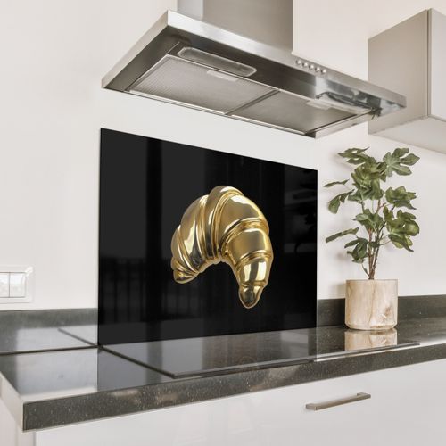 Spritzschutz Küche - Croissant - Brot - Gold - Schwarz