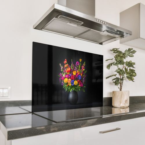 Spritzschutz Küche - Leuchtend bunt - Blumen - Vase