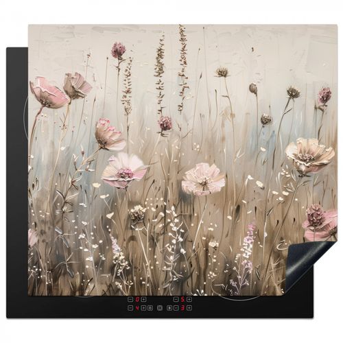Herdabdeckplatte - Blumen - Rosa - Modern - Beige