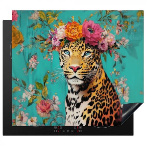 Herdabdeckplatte - Leopard - Blumen - Krone