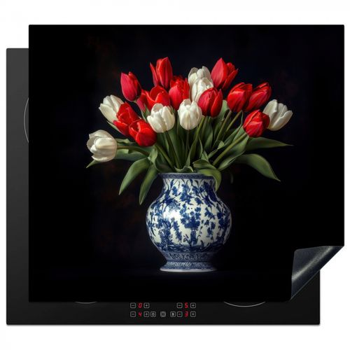 Herdabdeckplatte - Rot - Blumen - Tulpen - Vase