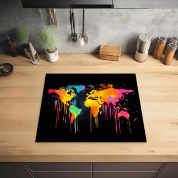 Herdabdeckplatte - Weltkarte - Farbe - Bunt - Graffiti - Welt