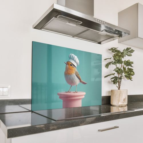 Spritzschutz Küche - Rotkehlchen - Vogel - Kochmütze - Sockel