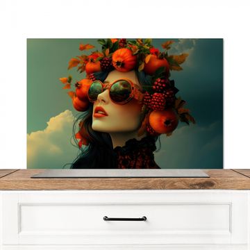 Spritzschutz Küche - Frau - Granatapfel - Herbst - Sonnenbrille