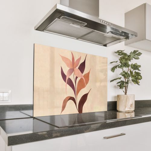 Spritzschutz Küche - Minimalistisch - Blume - Blätter - Beige