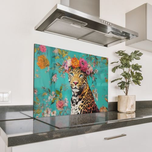 Spritzschutz Küche - Leopard - Blumen - Krone