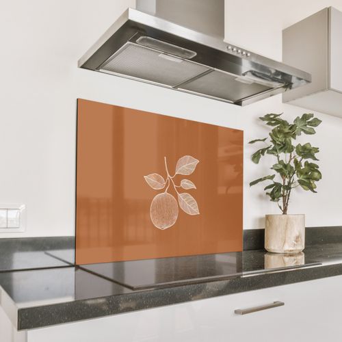 Spritzschutz Küche - Orange - Gezeichnet - Blätter - Braun