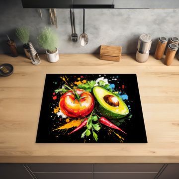 Herdabdeckplatte - Tomate - Avocado - Paprika - Graffiti - Farbe - Modern