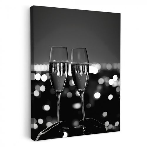 Leinwandbilder - Seifenblasen - Prost - Champagnergläser - Lichter der Stadt