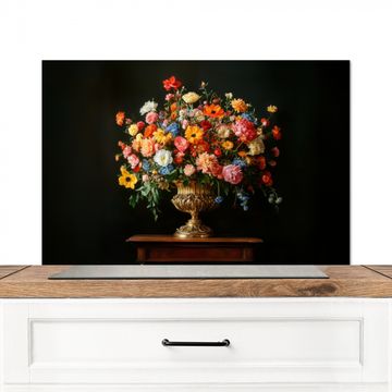 Spritzschutz Küche - Gold - Blumen - Farben - Vase