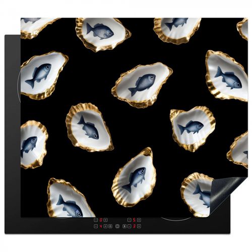 Herdabdeckplatte - Austern - Fisch - Blau - Gold