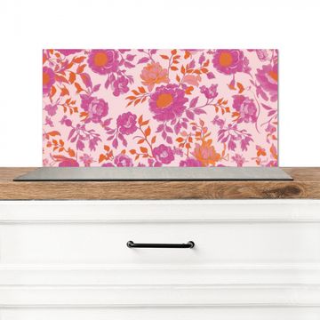 Spritzschutz Küche - Florales Muster - Rosa - Orange - Blumen