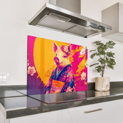 Spritzschutz Küche - Schwein - Blumenkrone - Kimono - Abstrakt