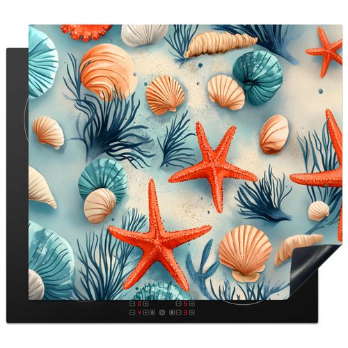 Herdabdeckplatte - Seesterne - Muscheln - Illustration - Sand