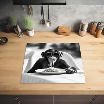Herdabdeckplatte - Affe - Spaghetti - Sonnenbrille - Schwarz und weiß - Cool - Tier