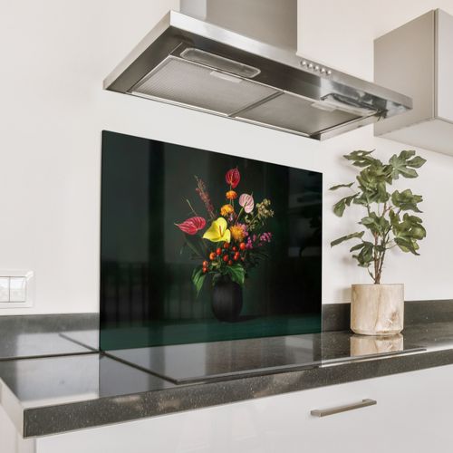 Spritzschutz Küche - Blumen - Vase - Schwarz