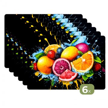 Tischset - Obst - Graffiti - Bunt - Orange - Erdbeere - Abstrakt - 6 Stück