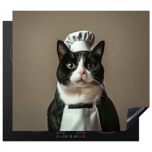 Herdabdeckplatte - Katze - Kochkleidung - Schwarz - Weiß
