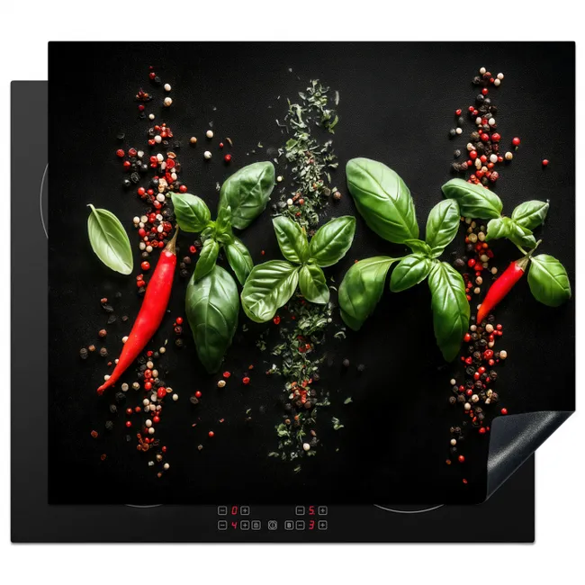 Herdabdeckplatte - Chili - Basilikum - Blätter - Rot