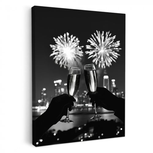Leinwandbilder - Feuerwerk - Prost - Skyline - Champagner