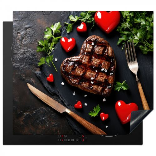 Herdabdeckplatte - Steak - Herz - Besteck