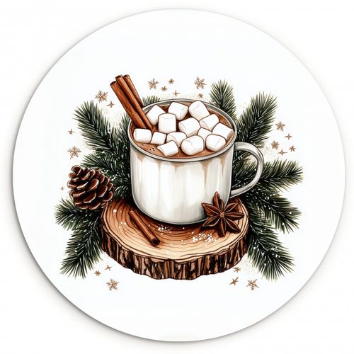 Runde Bilder - Winter - Holz - Schokoladenmilch - Getränk - Weihnachten