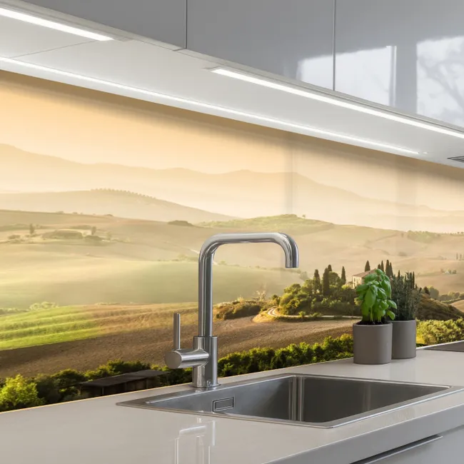 Landschap - Toscane - Ochtendlicht keuken achterwand 2 middel -3d_schuin
