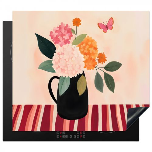Herdabdeckplatte - Vase - Blumen - Schmetterling - Rot