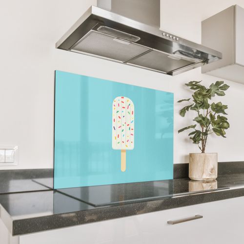 Spritzschutz Küche - Eiscreme - Stiel - Streusel - Hellblau