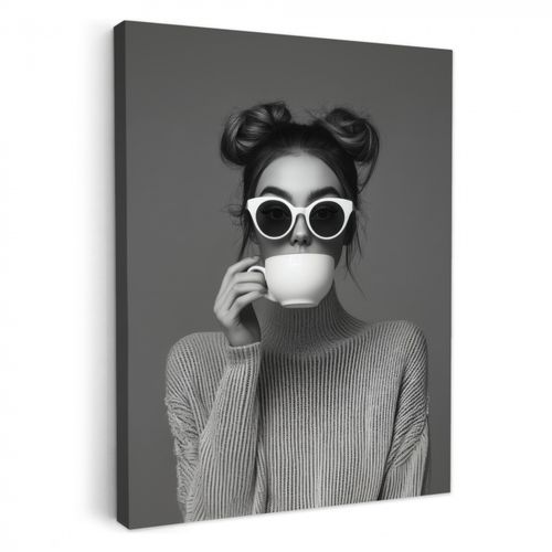 Leinwandbilder - Frau - Kaffee - Schwarz - Weiß