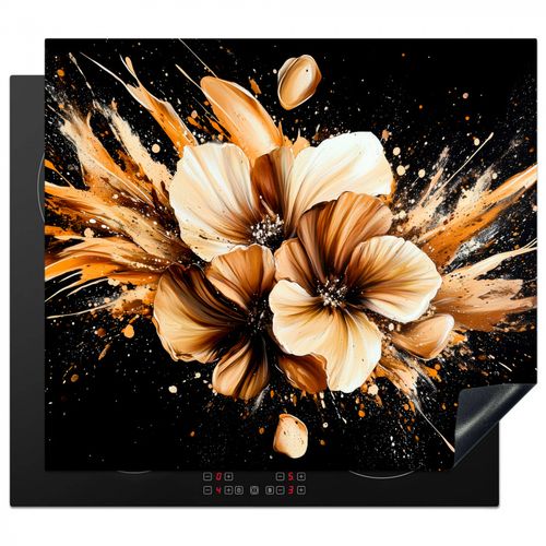 Herdabdeckplatte - Blumen - Gold - Graffiti - Schwarz - Abstrakt