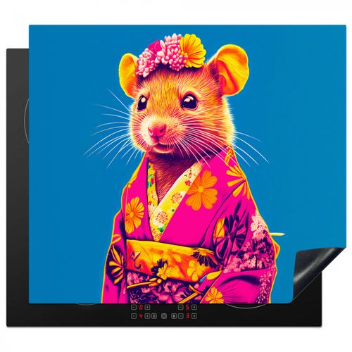 Herdabdeckplatte - Maus - Kimono - Blumen - Blau
