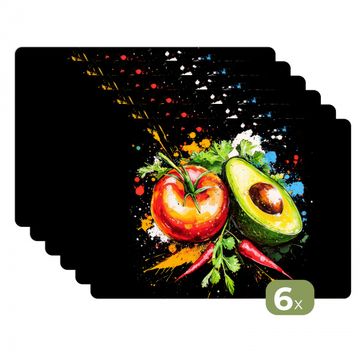 Tischset - Tomate - Avocado - Paprika - Graffiti - Farbe - Modern - 6 Stück
