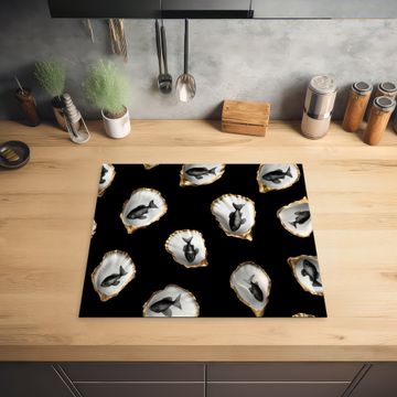 Herdabdeckplatte - Austern - Schwarz - Fisch - Gold