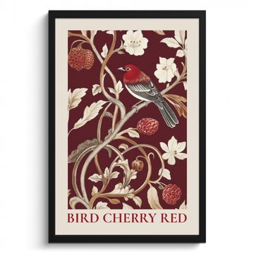 Bilder mit Rahmen - Vogel - Bordeaux - Blumen - Beeren