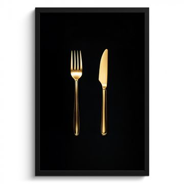 Bilder mit Rahmen - Besteck - Gold - Messer - Gabel