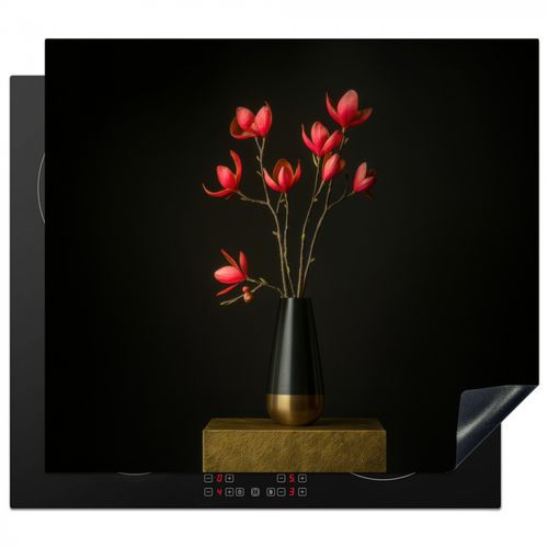 Herdabdeckplatte - Rot - Blumen - Vase
