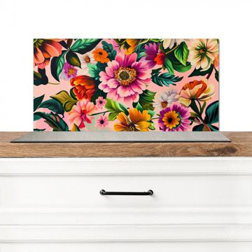 Spritzschutz Küche - Blumen - Bunt - Rosa