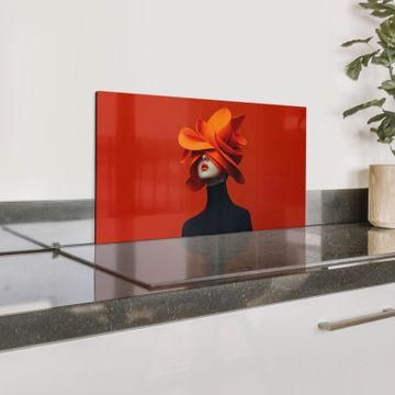 Spritzschutz Küche - Orange - Hut - Frau