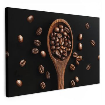 Leinwandbilder - Holz - Schwarz - Kaffeebohnen