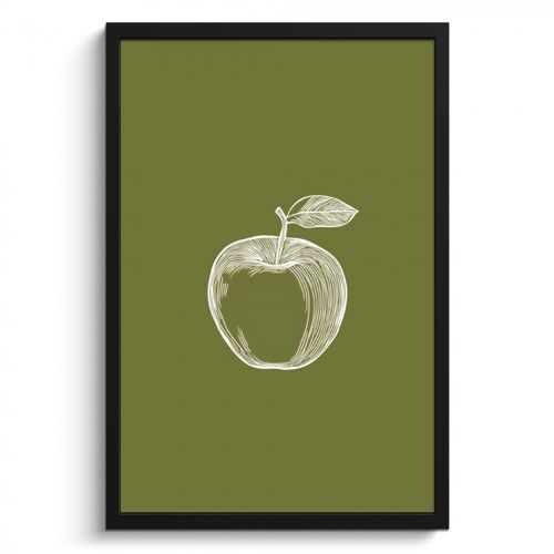 Bilder mit Rahmen - Strichzeichnung - Apfel - Olivgrün - Blatt