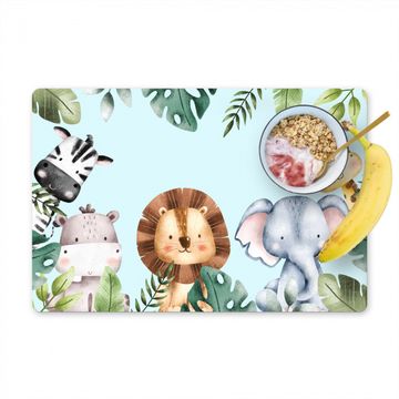 Tischset - Wildtiere - Kinder - Blau - Aquarell - Blätter - 6 Stück