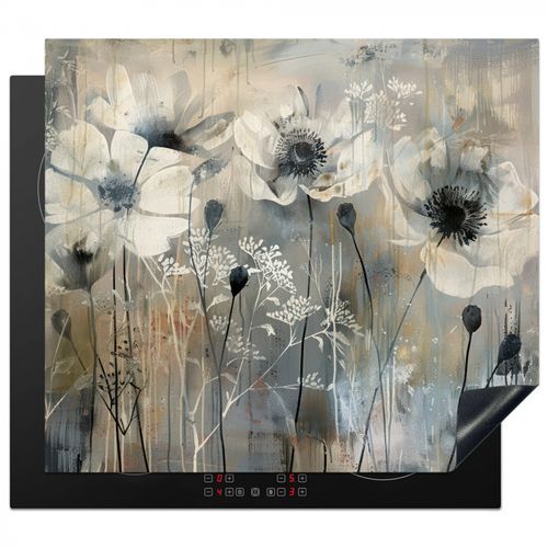 Herdabdeckplatte - Blumen - Pflanzen - Grau - Abstrakt