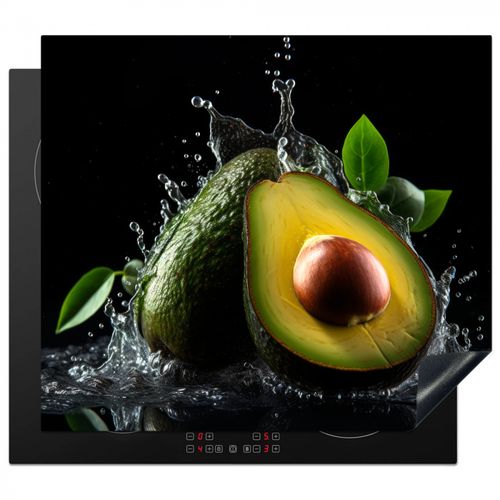 Herdabdeckplatte - Avocado - Gemüse - Blatt - Wasser - Schwarz - Grün