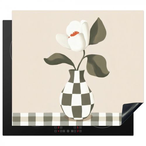 Herdabdeckplatte - Vase - Kariert - Grün - Blume