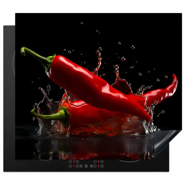 Herdabdeckplatte - Paprika - Rot - Schwarz - Wasser - Gemüse