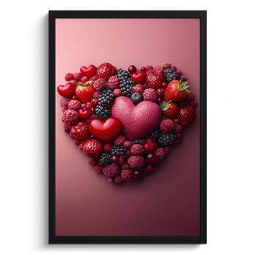 Bilder mit Rahmen - Obst - Herzen - Erdbeeren - Himbeeren - Heidelbeeren