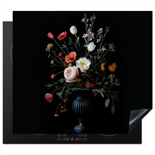 Herdabdeckplatte - Blumenarrangement - Vase - Schwarz